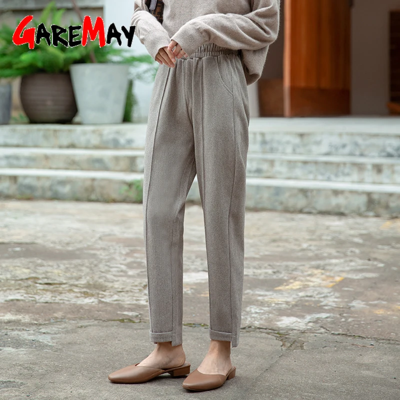 Осенне-зимние женские брюки до щиколотки шерстяной костюм плотные штаны для