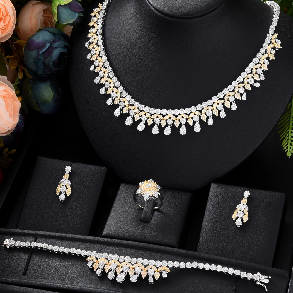 

GODKI New Luxury Refined Elegant Necklace Earrings Bracelet Ring Jewelry Sets Bride Noble Women Bridal Wedding Party Show Gift