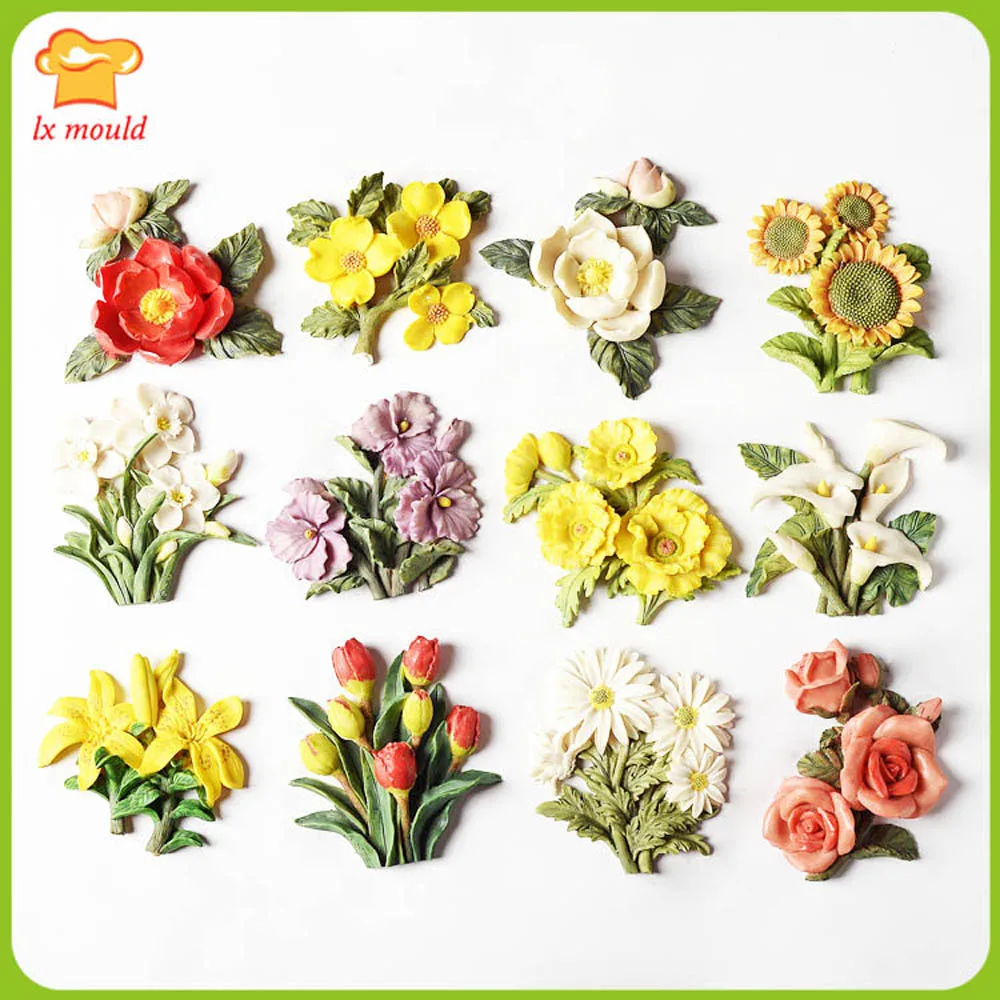 

LXYY Flower Bouquet Silicone Molds Fondant Cake Candy Chocolate Decoration Mould Aromatherapy Plaster Tools