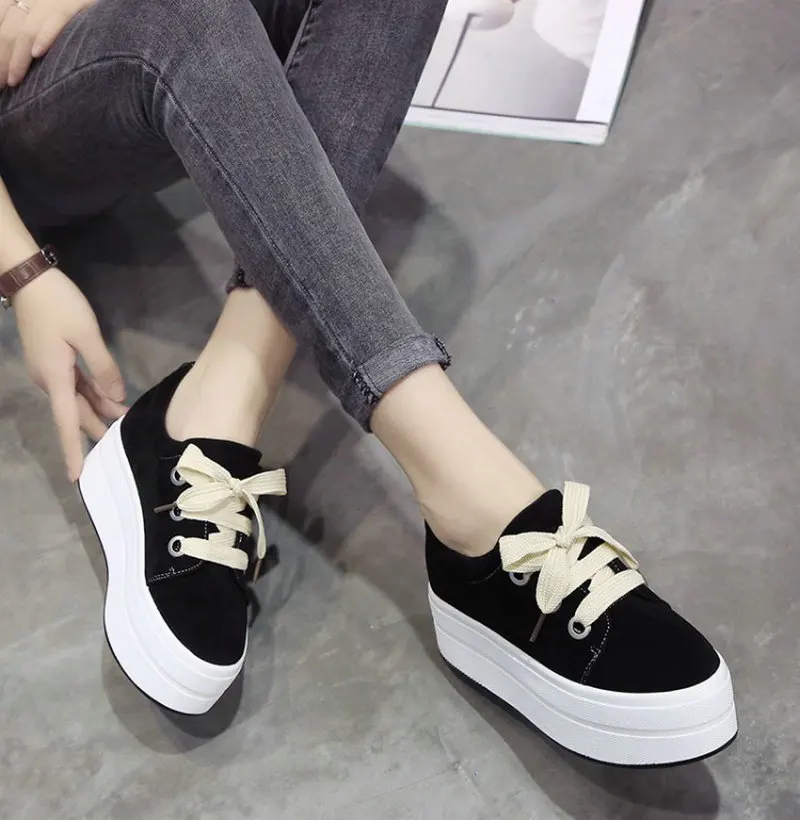 Autumn muffin with lace scrub sneakers women's increased walking shoes waterproof platform student female sports shoes ZQ-56