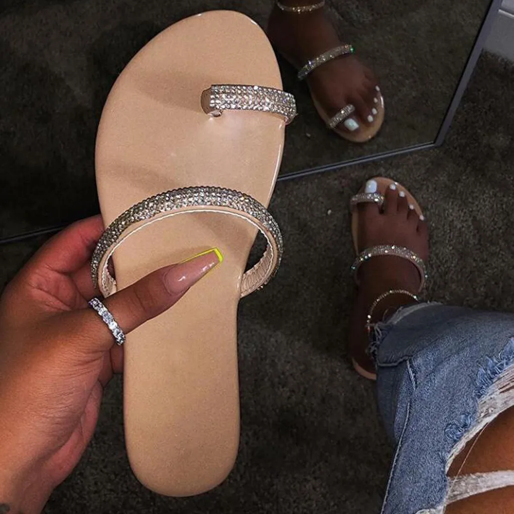 

Women Slides Summer Beach Crystal Roman Flat Slippers Ladies Casual Shoes Beach Sandals Slippers Zapatos De Mujer #s