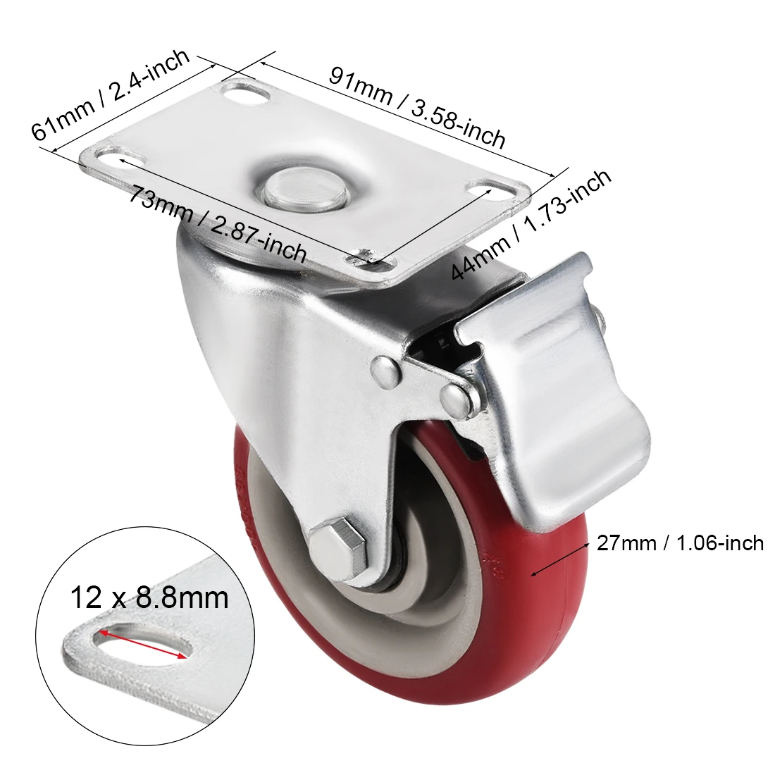

uxcell Swivel Caster Wheels 3.83 inch Dia PU Caster 360 Degree Rotating Top Plate with Brake , 308lb Capacity , 2pcs