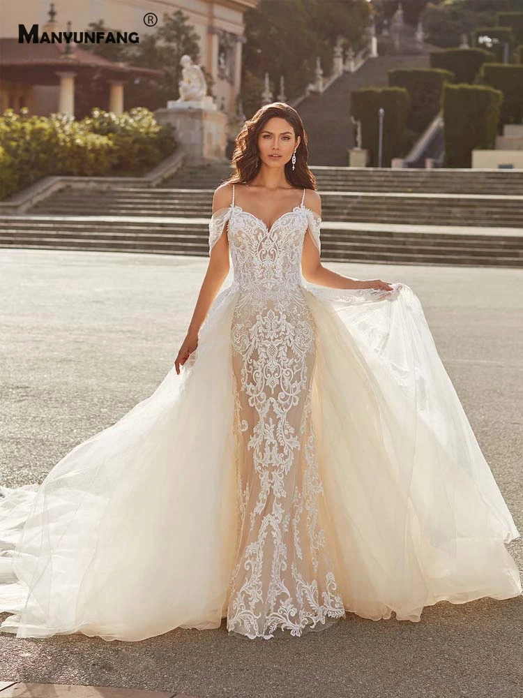 

Свадебное платье-Русалка 2 в 1, с вышивкой, на тонких бретелях