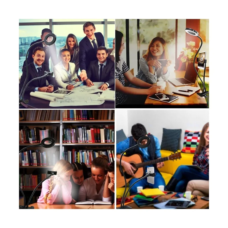 

Universal Mobile Phone Selfie Ring Light with Flexible Holder Lazy Bracket Desk Lamp LED Light for Live Stream Office Kitchen