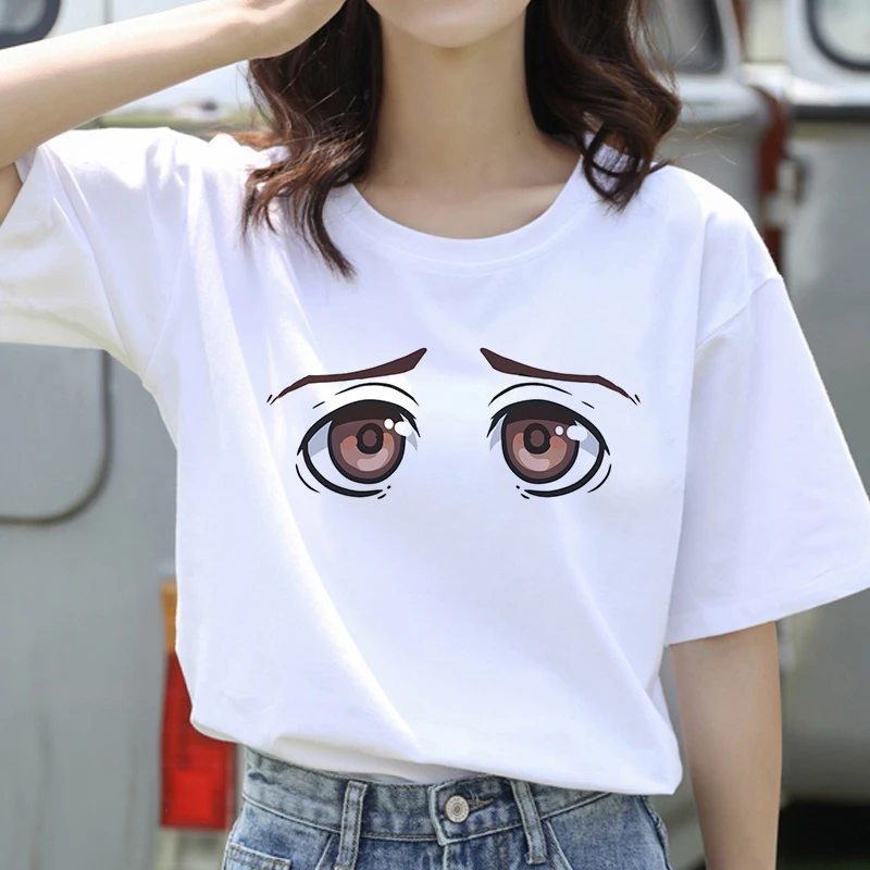 

Eyelash Graphic girl woman T-shirt Aesthetic Korean style graphics Harajuku T-shirt tee black manga anime white T-shirt clothes