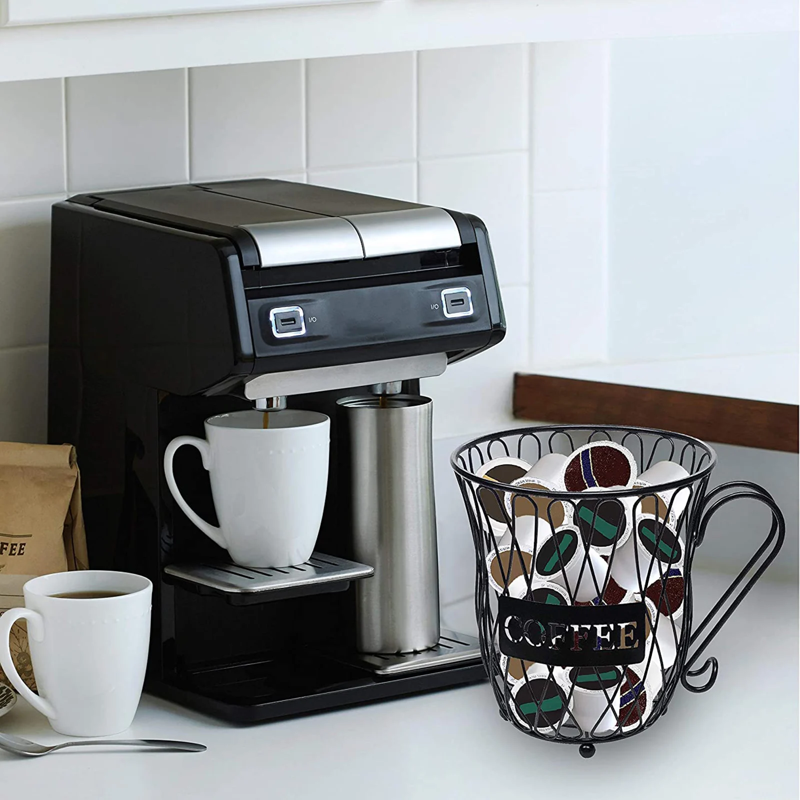 

Универсальная кофейная чашка, корзина для хранения капсул, корзина для кофейной чашки, винтажный органайзер для кофейных капсул, черный дер...