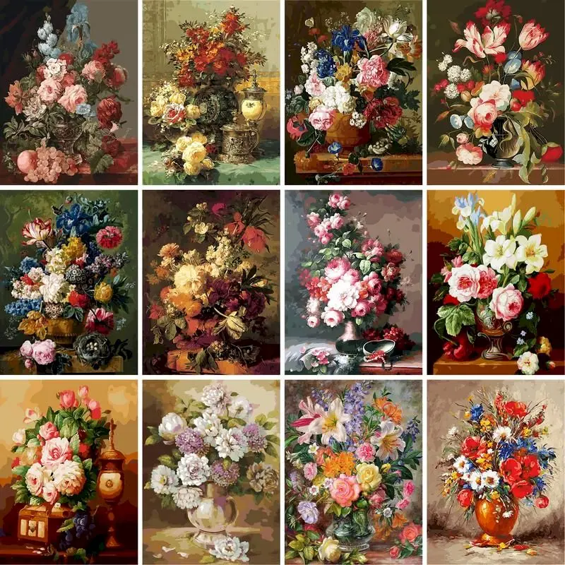 

GATYZTORY 60Ã—75cm DIY Painting By Numbers Vintage Flowers Paint By Numbers For Adults Picture Frames Wall Photo Frame Decorat