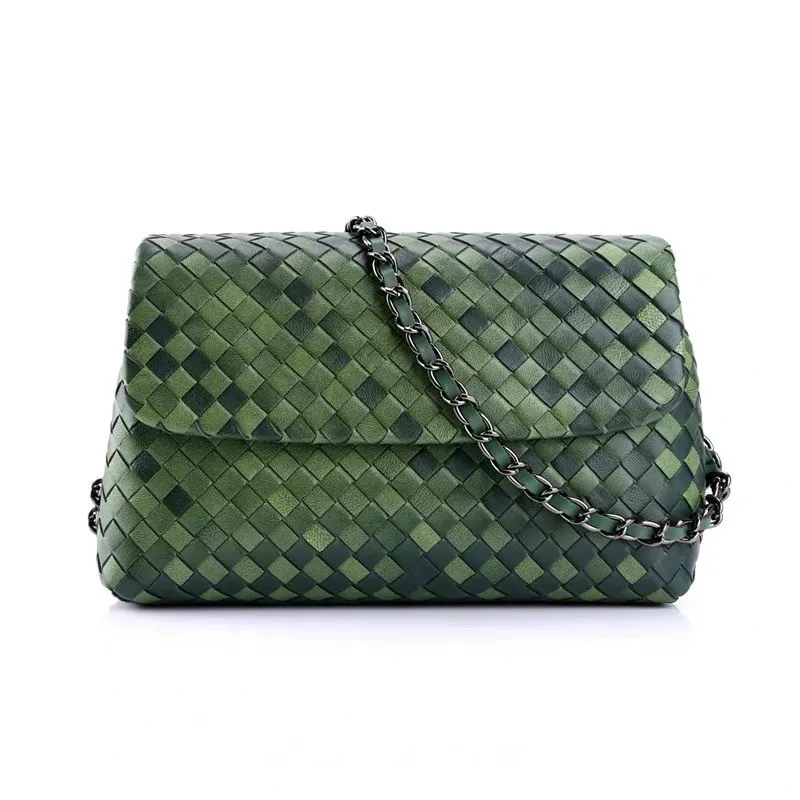 

2021 New Women's Leather Small Square Bag Messenger Bag Sheepskin Woven Women's Bag Chain Retro Bag Manufacturer Customized