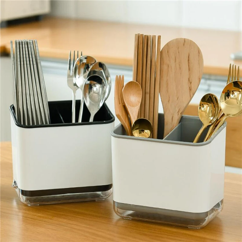 

Kitchen Household Double Layer Tableware Storage Box Knife Spoon Fork Drain Rack Organizer Kitchen Tool