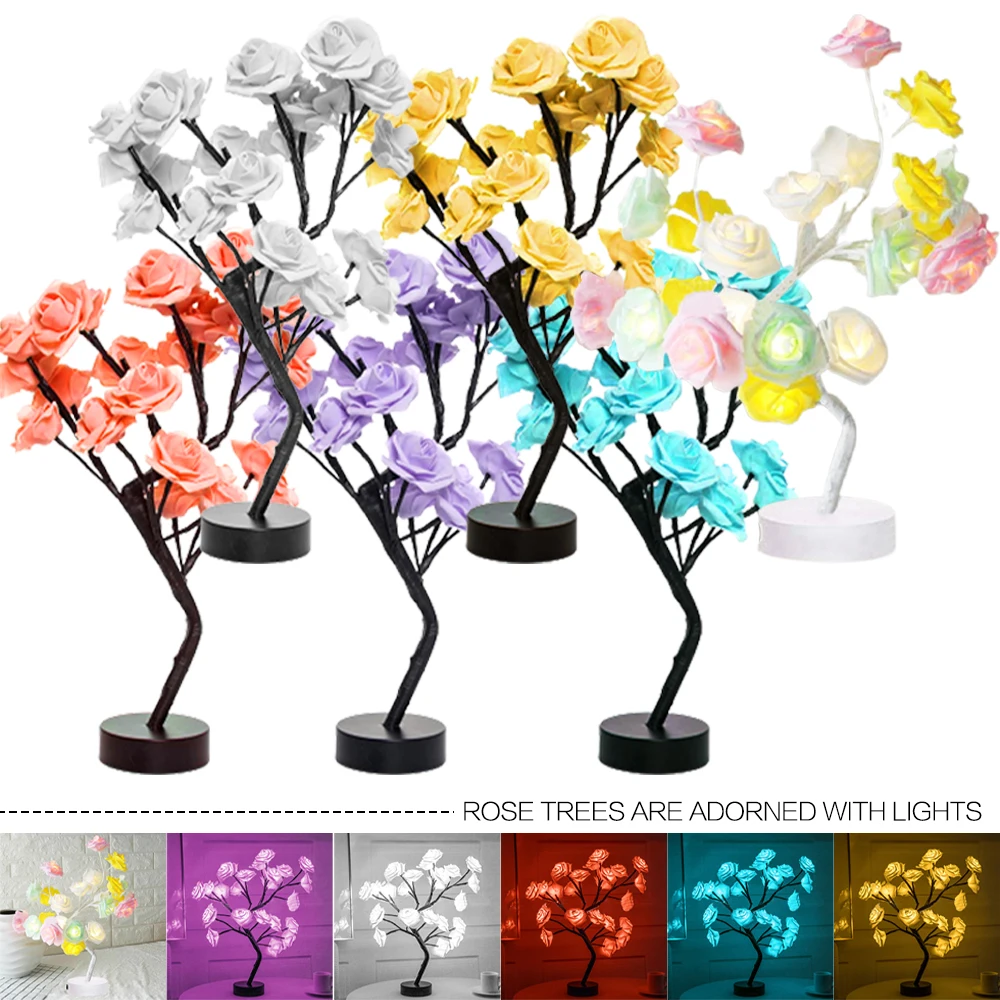 

SNEWVIE LED Table Lamp Lights Rose Flower Tree USB Night Lights Home Decoration Parties Xmas Christmas Wedding Bedroom Decor