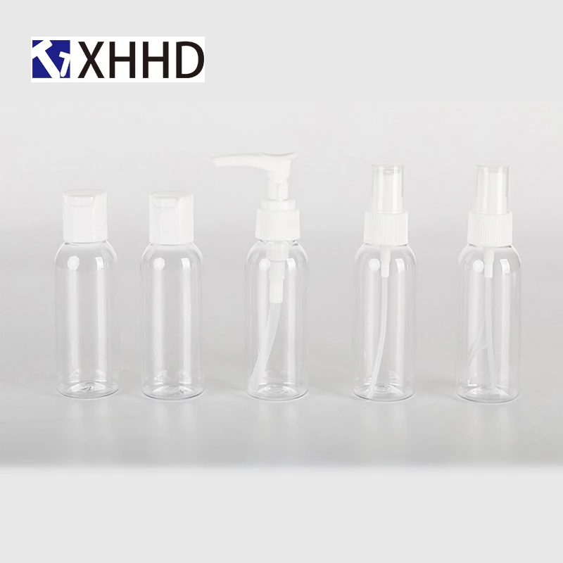 

50ml Suit Plastic PET Clear Press Pump Spray Lotion Bottles Cosmetic Sample Containers Travel Liquid Cream Fill Vials