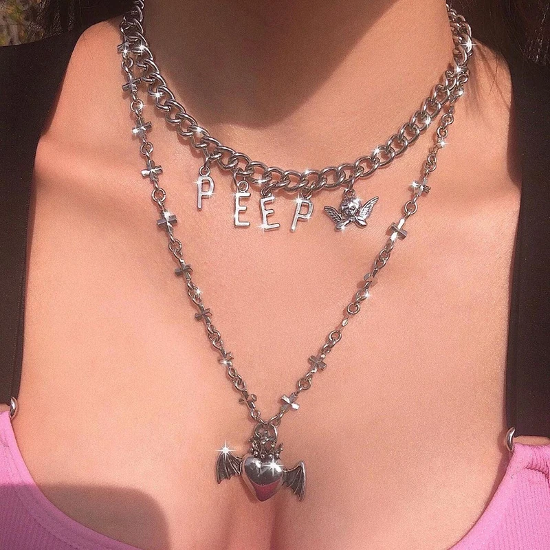 В стиле хип хоп Стиль колье с ангелом женские первоначального 26 букв сделай сам