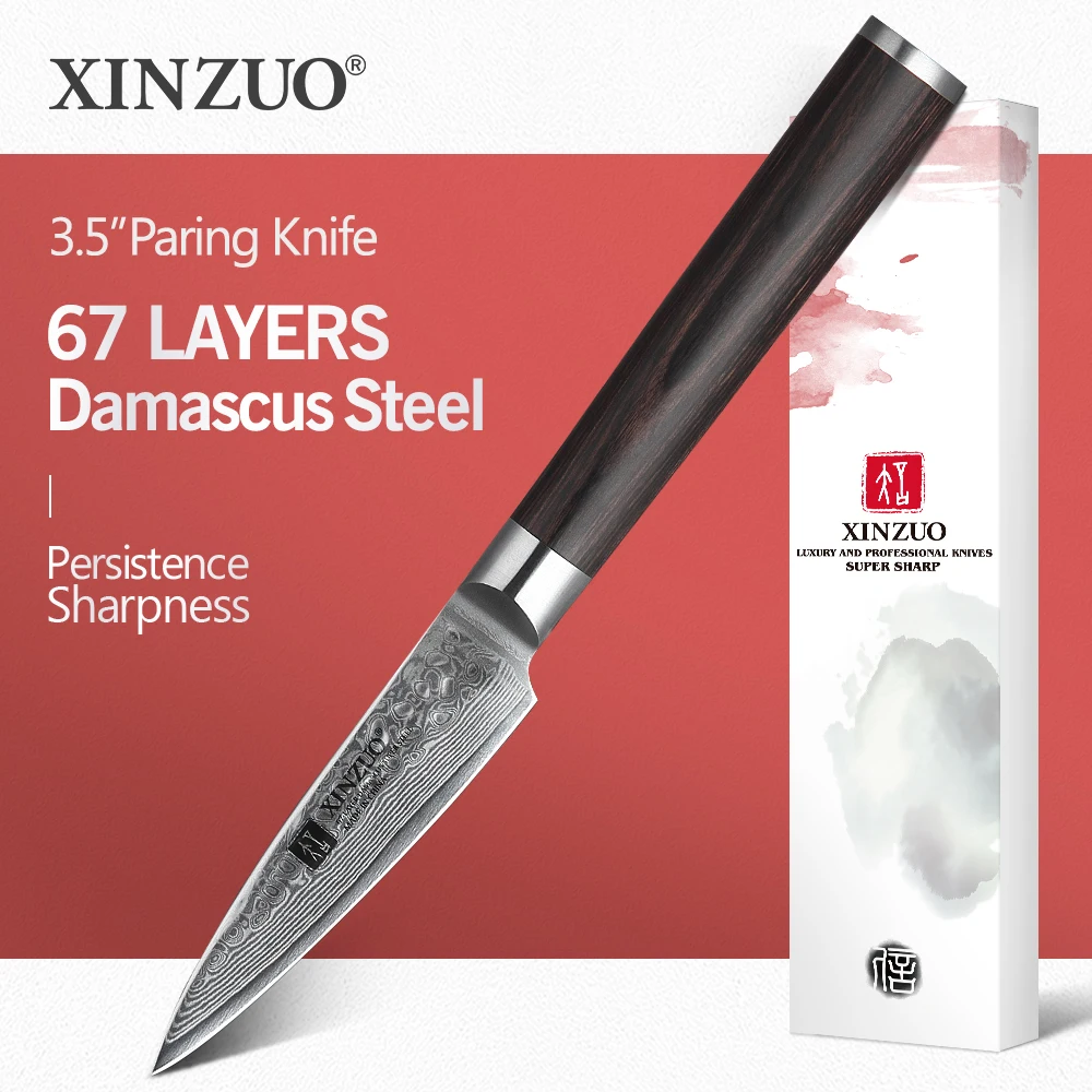 

XINZUO 3.5" Inch Paring Knife Japan 67 Layers Damascus Kitchen Knives Super Sharp Fruit Knife VG10 Steel with Pakka Wood Handle