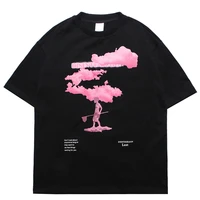 oversized t shirt 2021 streetwear harajuku men tshirt pink cloud hip hop summer short sleeve tshirt cotton fashion black top tee