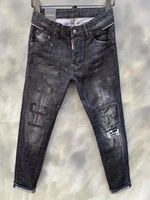 2022 new dsquared2 menswomens wash water and old spray paint printing black stretch slim fit jeans 995