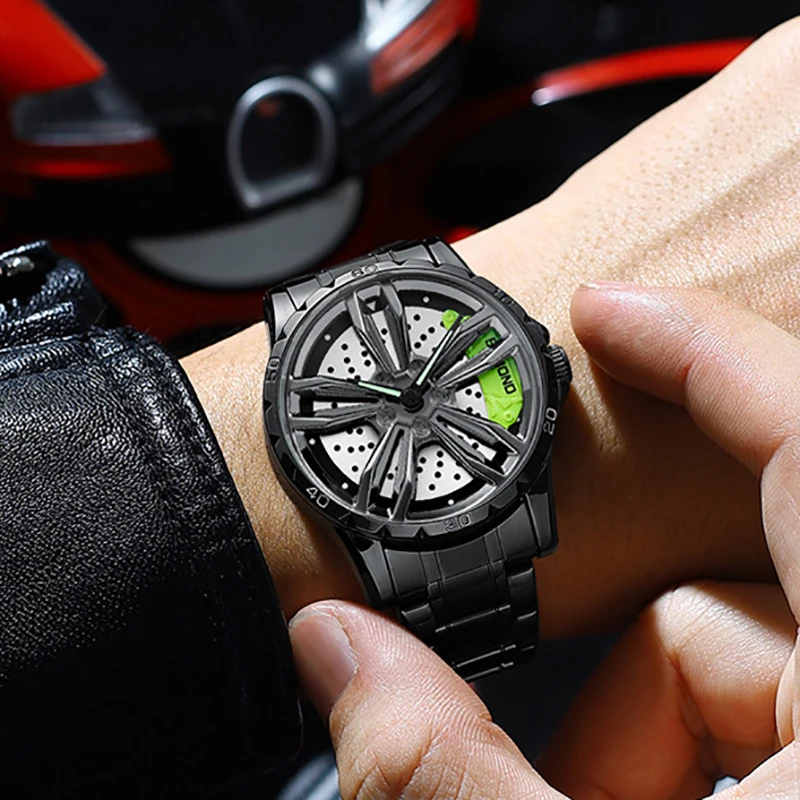 

FNGEEN Quartz Wheel Design Hollow-carved Men's Wristwatches Business Stainless Steel Strap Waterproof 50M Watch Men