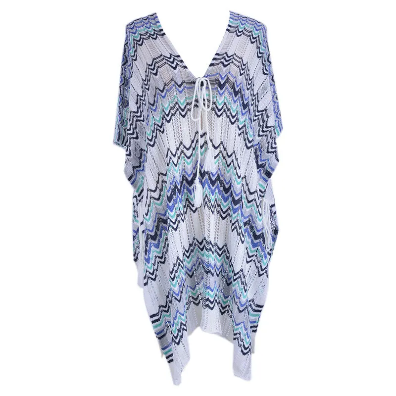 

2021 summer beach Bohemian sexy V-neck bat sleeve knitted hollow side split beach Mini SARONG SKIRT