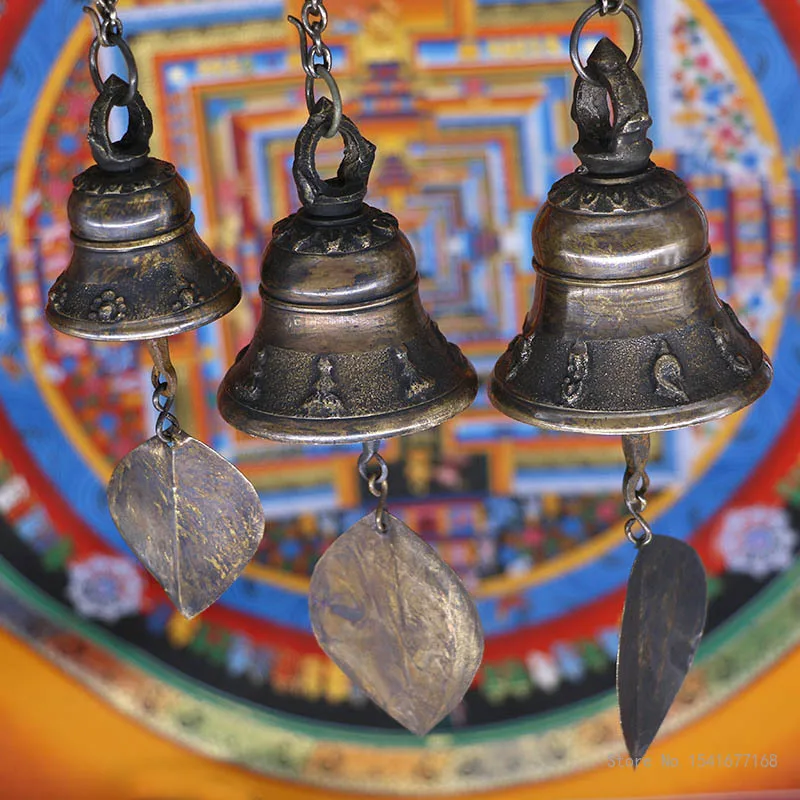Campana de cobre hecha a mano para decoración de Exteriores, campanilla de viento hecha a mano de Nepal, para puerta, tienda de bienvenida, decoración feng shui