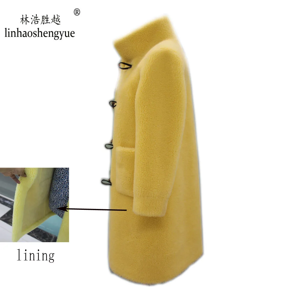 Linhaoshengyue  2020 Spring New Fashion Women Blends Wool 90cm Lenght Coat Spring Autumn Winter Fashion Freeshipping