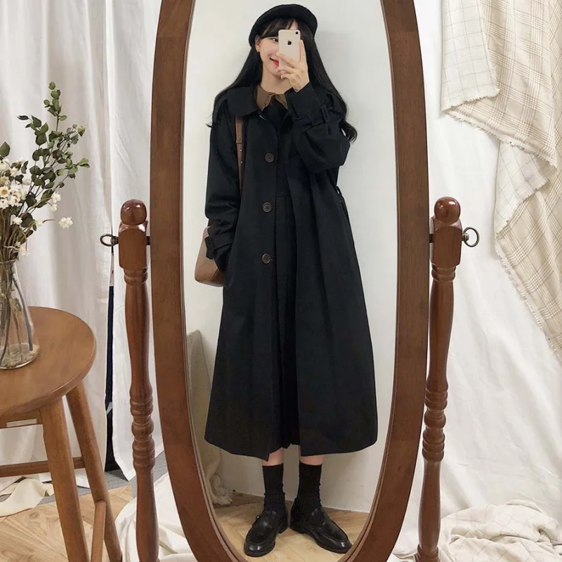 

2021 Spring New Women's Windbreaker Outwear Popular Temperament Double-Breasted Loose Wild Long-Sleeve Trench Coat Female E462