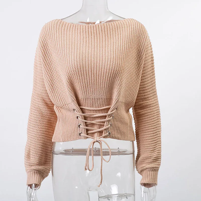 Conmoto Чёрный вязаный женский пуловер со шнуровкой свитер с длинными рукавами