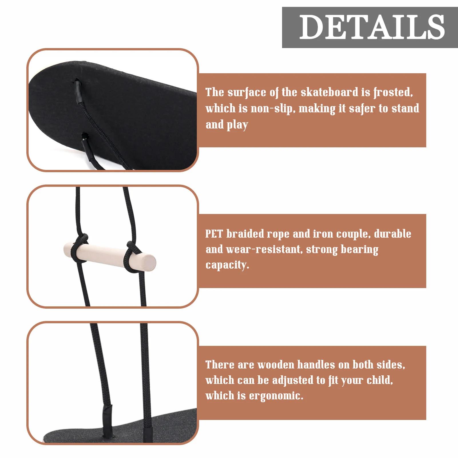 

Skateboard Swing Maple Wood Standing Swing Non-Slip with Adjustable Handles Load up to 330lb for Kids Outdoor Game