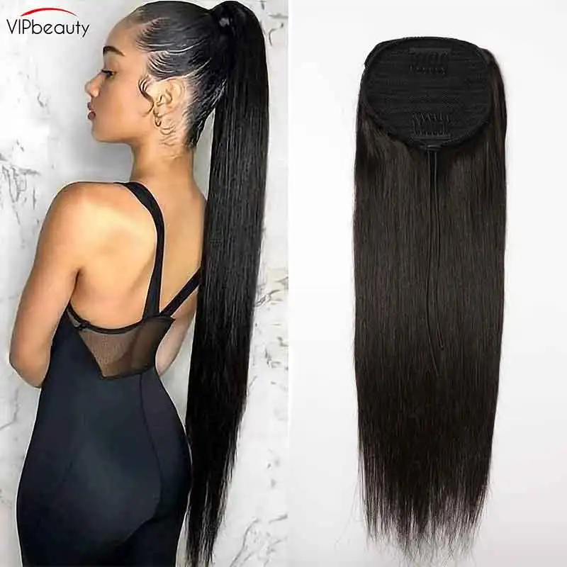 

Straight Ponytail Human Hair With Clip Remy Hair Extensions Thick Women Natural Color Hairpiece For Black Women VIPbeauty Hair