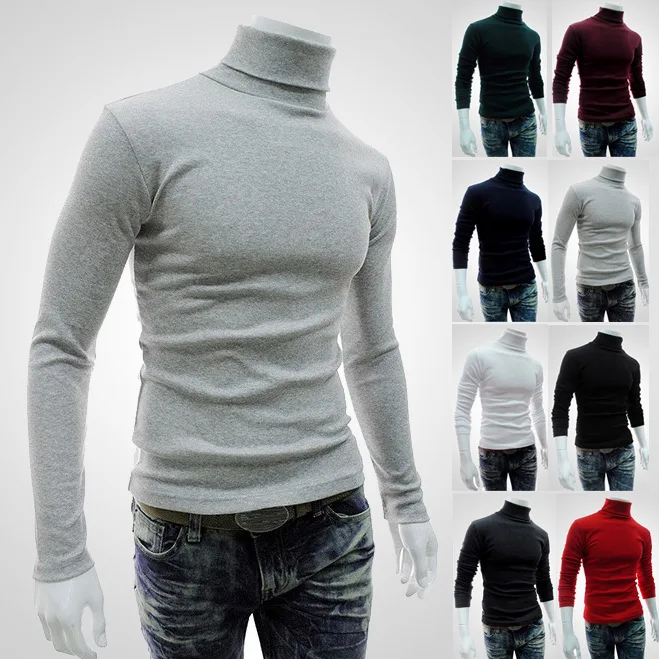 Autumn Winter Thick Warm Sweater Men Turtleneck Men's Slim Fit Pullover Sweaters Knitwear High Neck Jumper Male Tops | Мужская