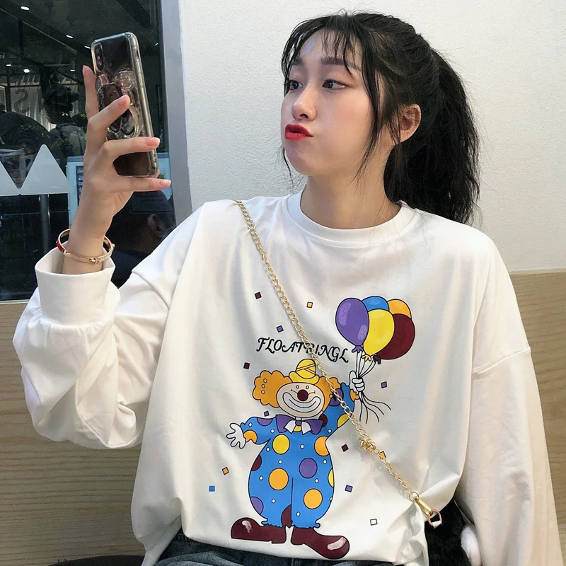 Новинка осени 2020 толстовки с капюшоном для женщин мультяшным принтом хлопковый