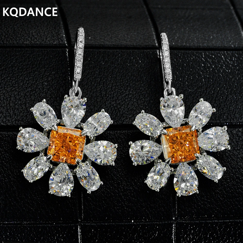 

KQDANCE 925 sterling Silver artifical moissanite diamonds Aquamarine citrine Earrings with blue/Orange stones Jewelry 2021 Trend