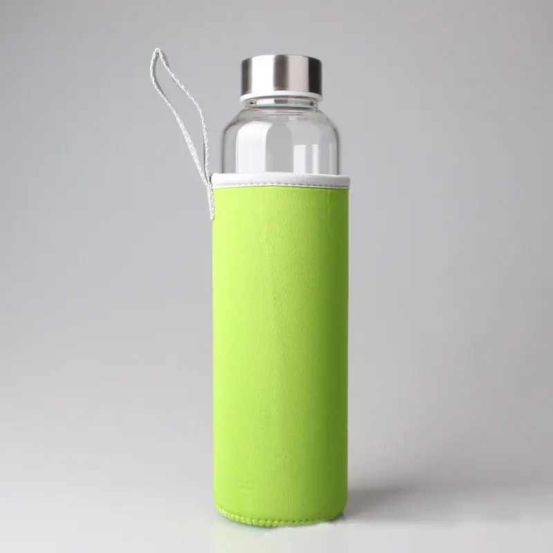 green 280 мл/360 мл/550 мл стеклянная бутылка для воды с защитным мешком портативная прозрачная бутылка для чая и питья Спортивная дорожная бутылка для напитков - Цвет: green