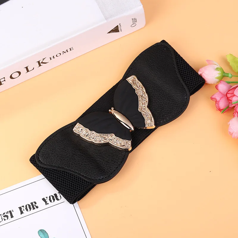 

2021 New Fashion Dress Butterfly End Body Ladies Belt Elastic Wide Girdle Belts for Women Luxury Designer Brand Black Belt