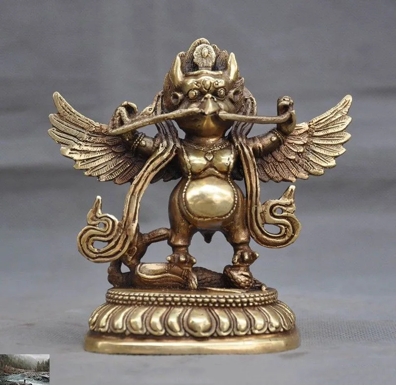 

christmas decorations Tibet Buddhism Bronze Gold Gilt Redpoll Winged Garuda Bird Eagle Buddha Statue halloween