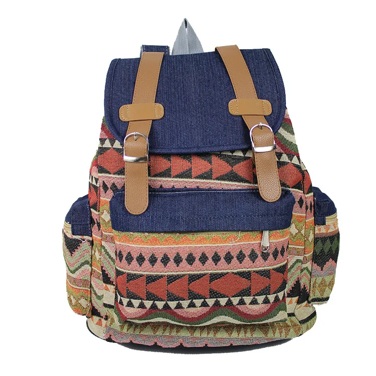 

ethnic female backpack travel bag denim drawstring shoulder bag student school bag Plecaki Szkolne Backpack School canva Bags