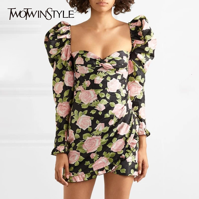 Платье футляр TWOTWINSTYLE с цветочным принтом и длинным рукавом|Женские платья| |