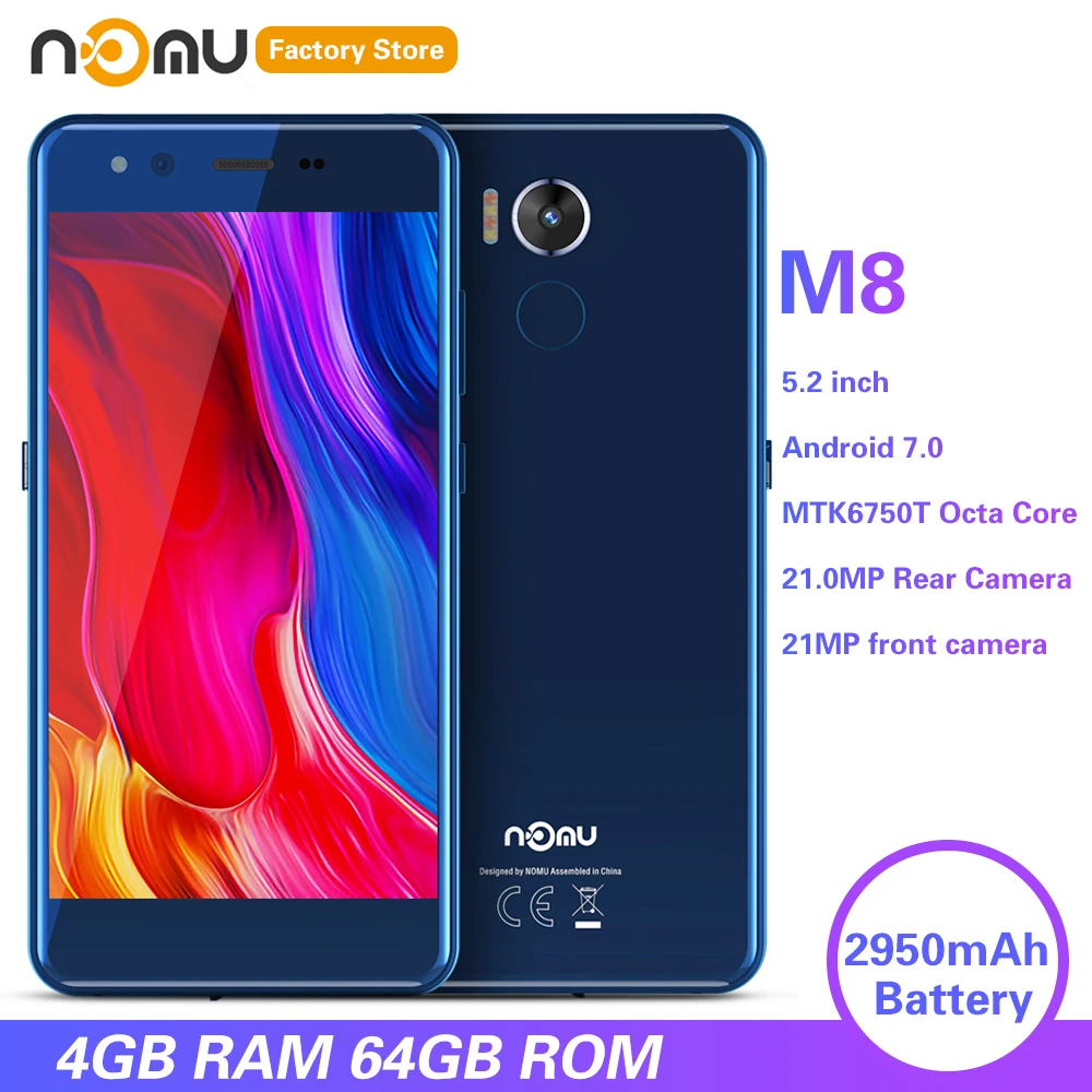 IP68 NOM8 4G смартфон 5,2 дюймов Android 7,0 MTK6750T Восьмиядерный 1,5 ГГц 4 Гб ОЗУ 64 Гб ПЗУ 2950 Мп задняя камера мАч мобильные телефоны