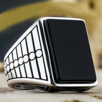 vintage black zircon rings for men statement jewelry accessories classcial punk handmade carving stainless steel rings