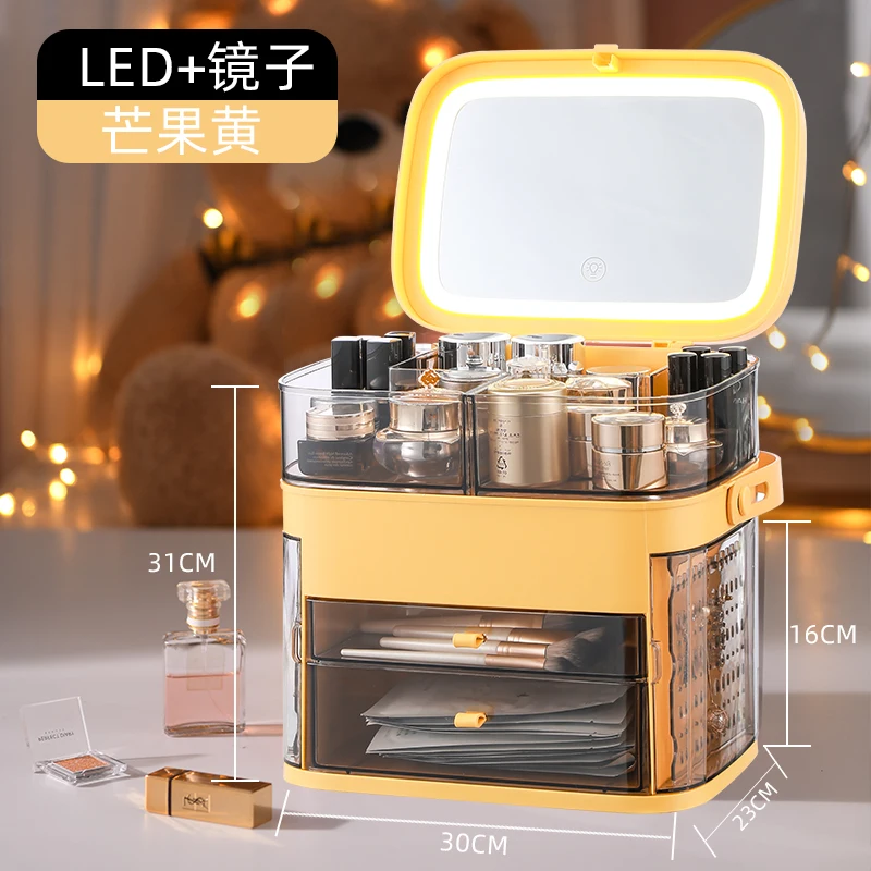 

Mirror Led Light Makeup Organizer Drawer Desktop Room Cosmetic Organizer Jewelry Box Bathroom Organizador Maquillaje Makeup Box