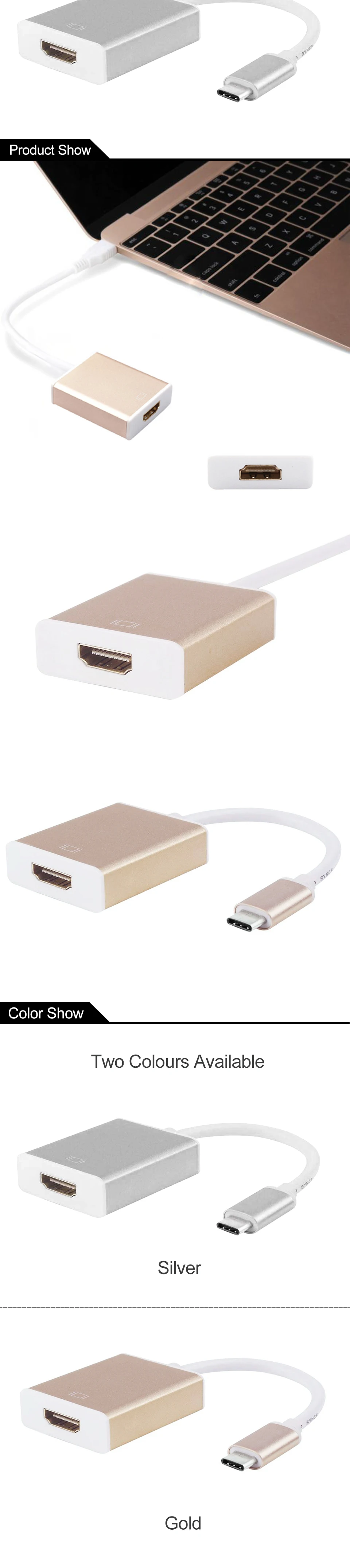 Кабель-адаптер type-C к HDMI для мужчин и женщин(совместим с Thunderbolt3) к HDMI USB 3,1 алюминиевый тип C для MacBook Chromebook