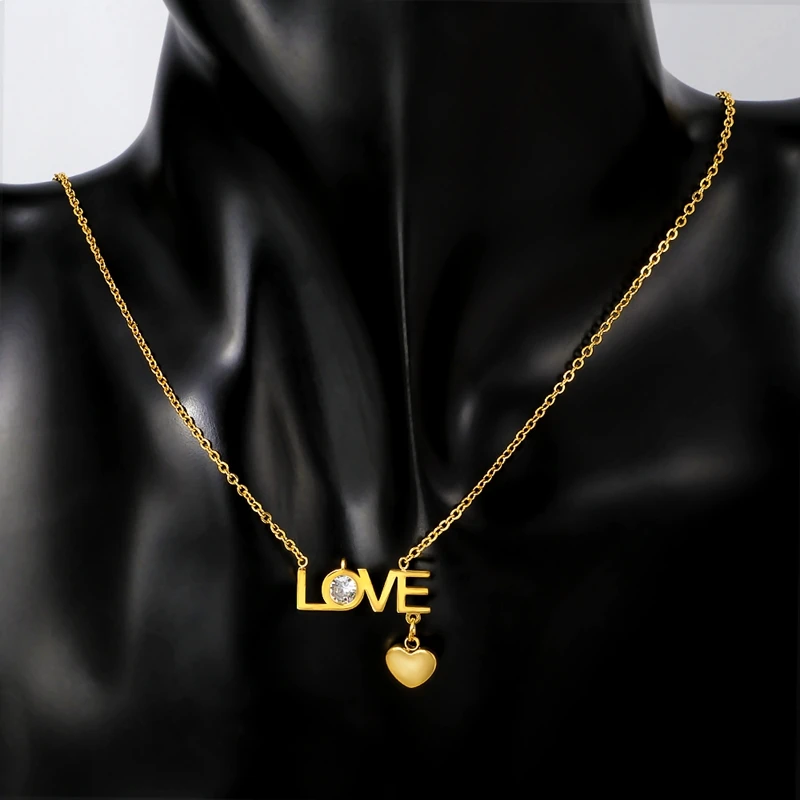 

Stainless Steel Gold Color Love Necklace Heart Charm Pendant For Women Jewelry