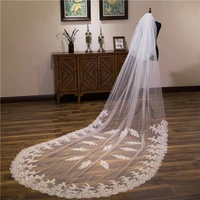 beauty emily soft new long train wedding veils for brides one layer tulle lace applique edge cathedral wedding veil bridal veils