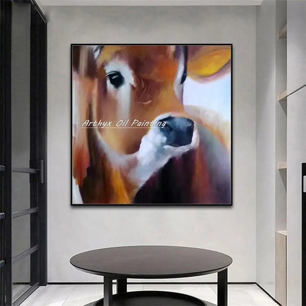 

Hand Painted Cow Animal Oil Painting On Canvas Modern Abstract Wall Art Pictures For Living Room Wall Decoration No Frame Gift