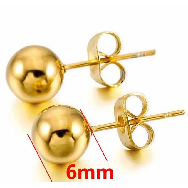 Gold 6mm 20 шт./лот, золотые хирургические серьги-шарики из нержавеющей стали, Шариковые серьги-гвоздики для женщин с шариком диаметром 8 мм - Окраска металла: Gold 6mm