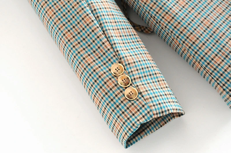 

Queechalle Autumn Women Plaid Blazer Double Breasted Notched Office Work Business Patchwork Ladies Jacket Coat Elegant Outerwear