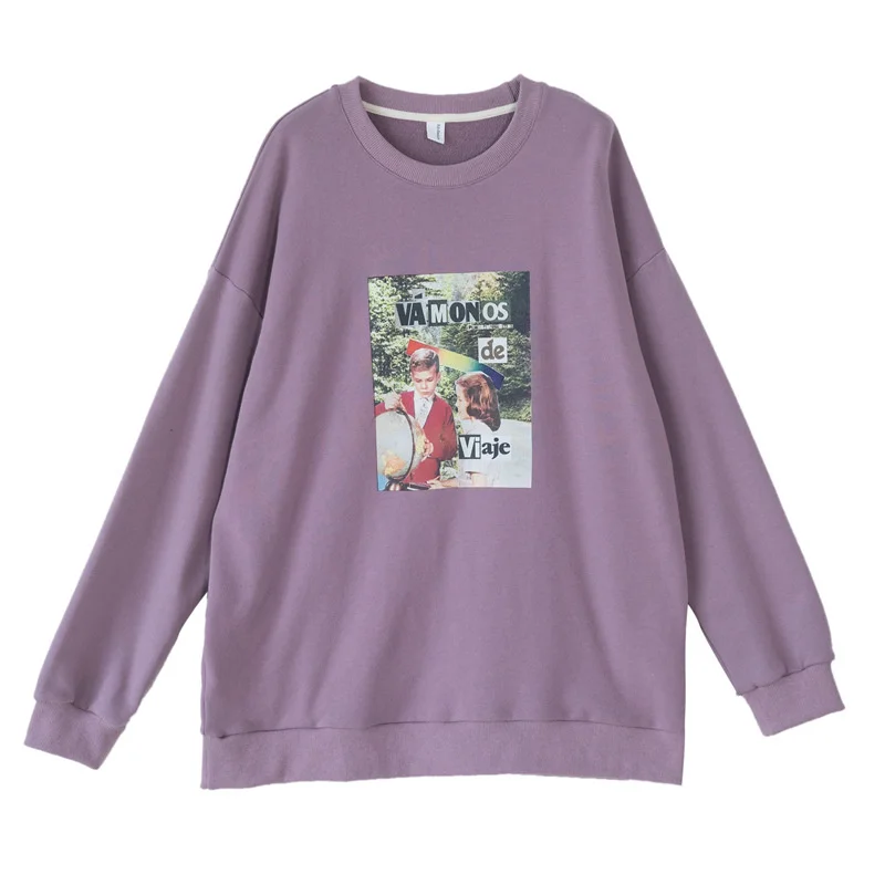 

Round Neck Pullover Printed Cotton Women's Autumn 2021 New Loose College Style Lazy Coat Versatile And Comfortable Qn*