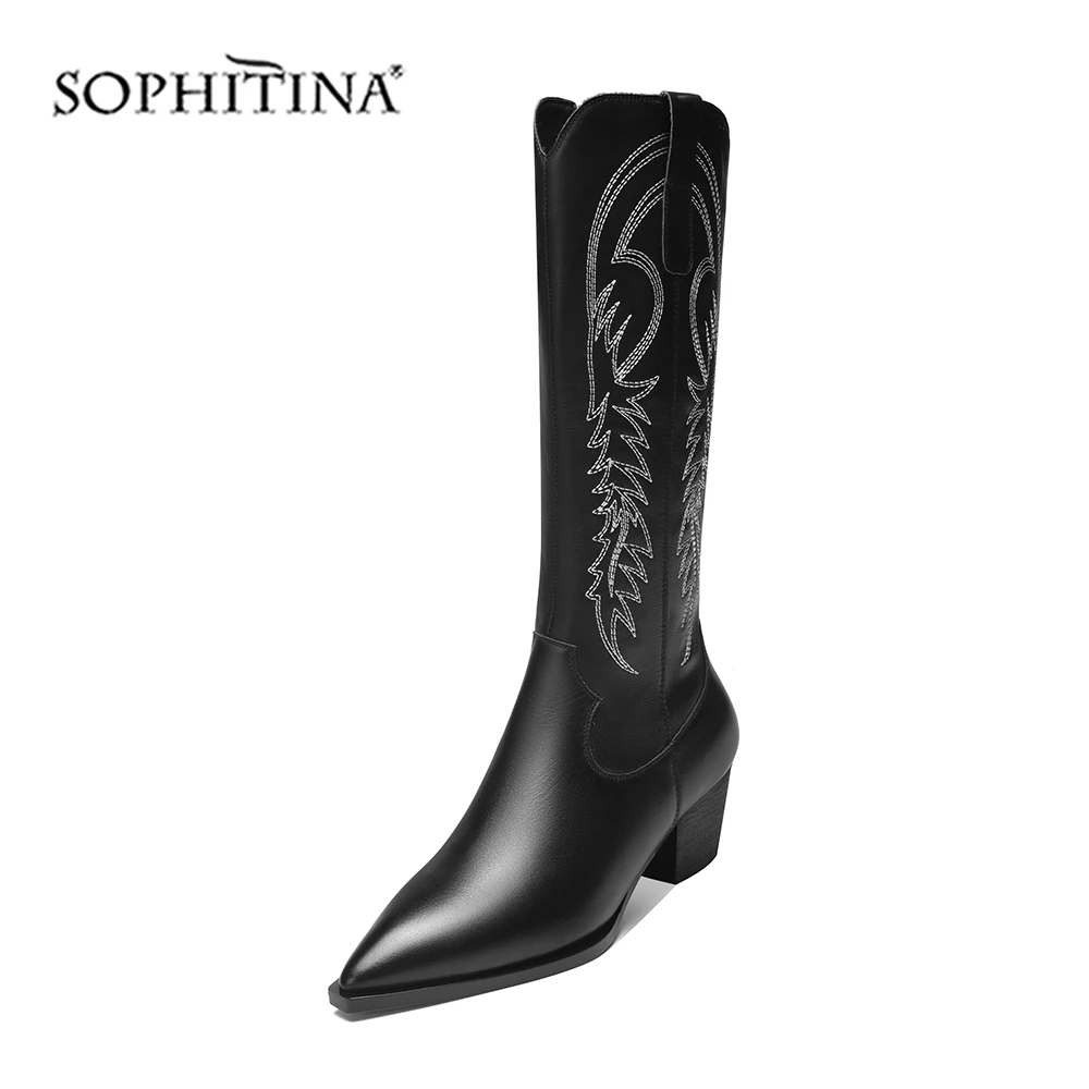SOPHITINA/пикантные ботинки с острым носком; модная обувь с особенным тотемным дизайном на квадратном каблуке; Высококачественная обувь из коровьей кожи; женские ботинки; PO300