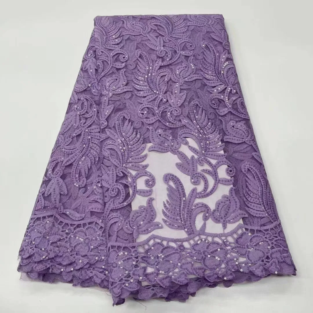 Дешевая фиолетовая африканская кружевная ткань с блестками гипюровые шнурки из