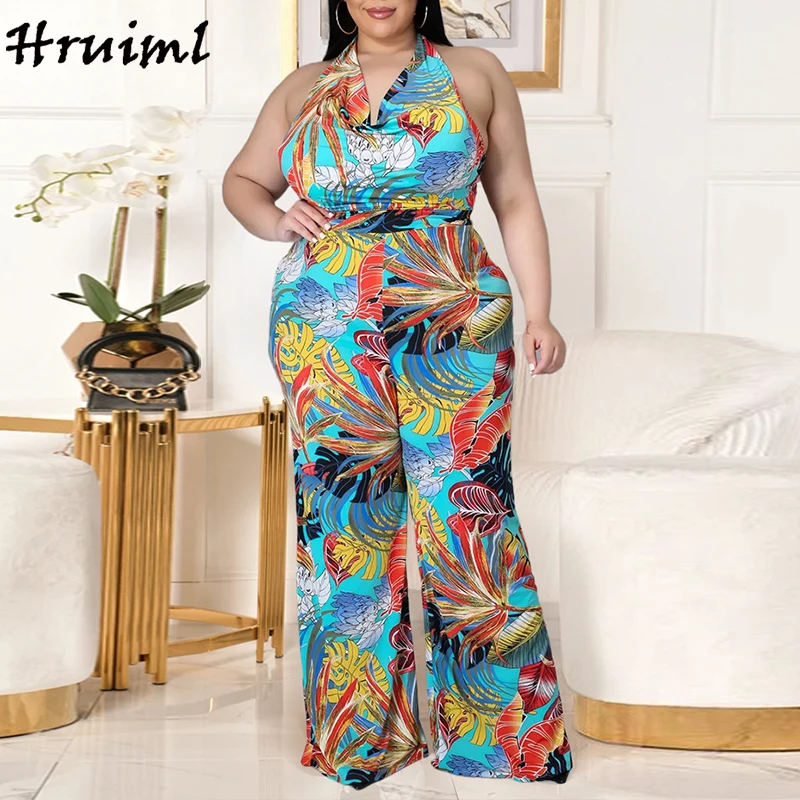 

Wholesale Plus Size Jumpsuit for Women 4xl 5xl Backless Printed Fashion Playsuits and Jumpsuits Elegant Summer Halter Ropmpers