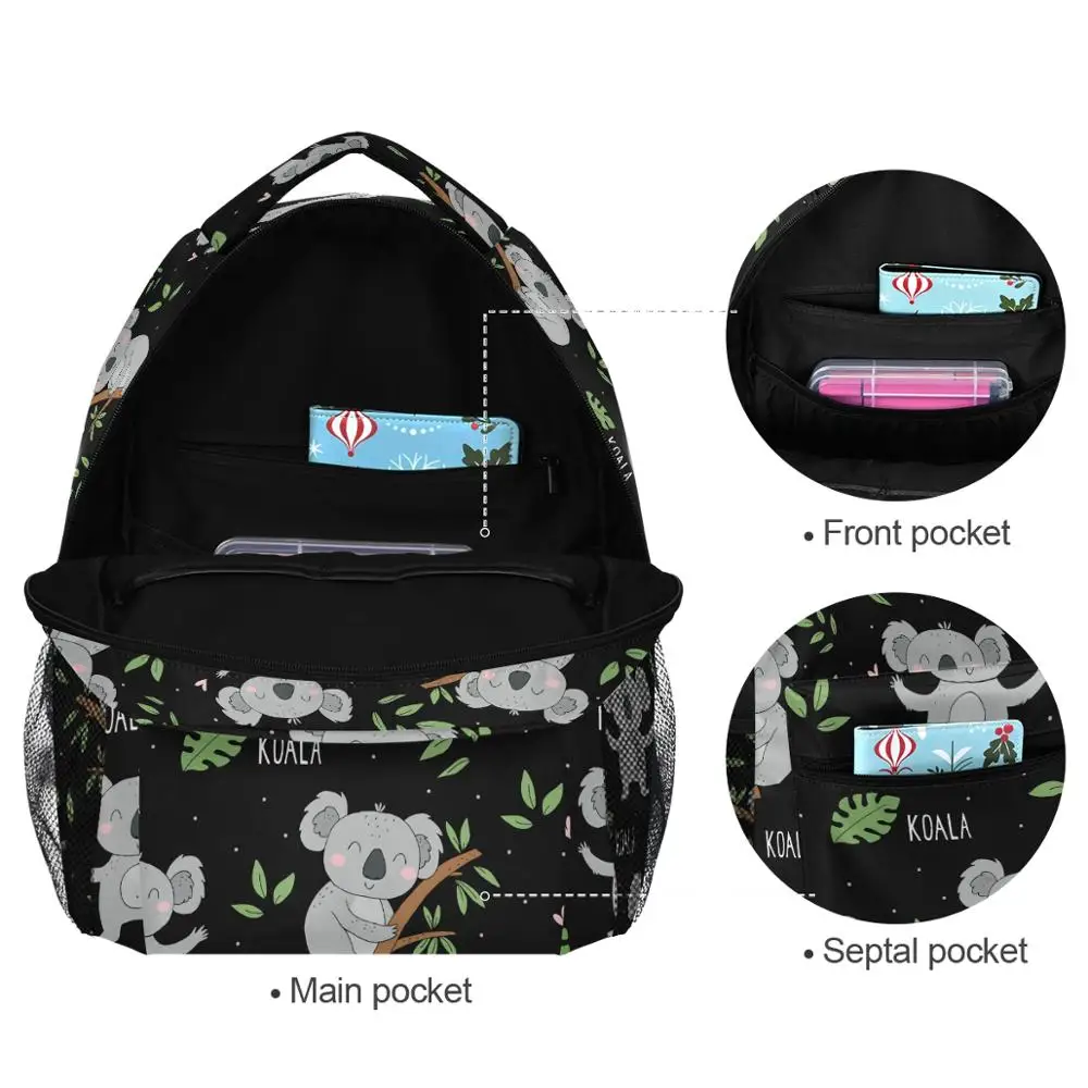 Школьный ранец для мальчиков и девочек черный рюкзак с принтом коала работы