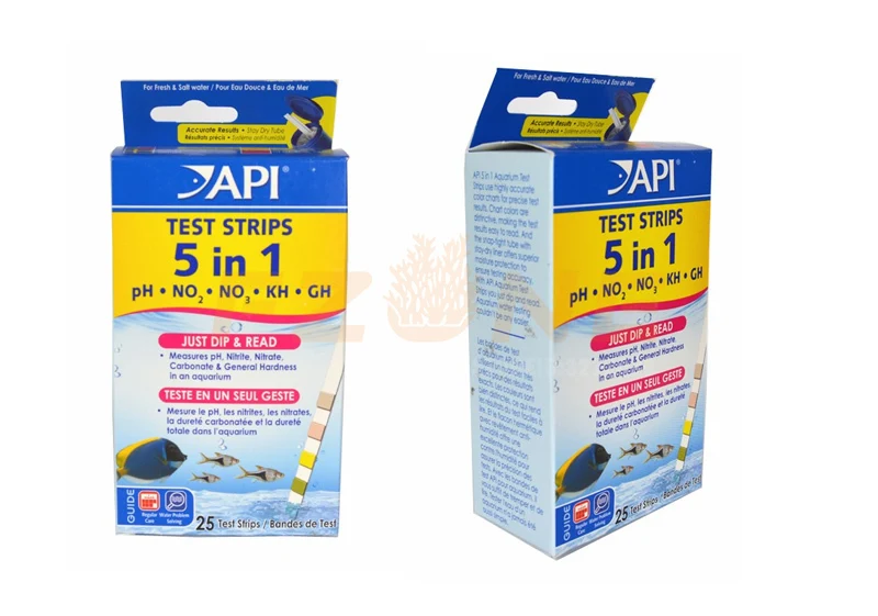 25 шт. API 5 в 1 тест-полоски для аквариума-тест s PH, NO2, NO3, KH, GH(25 тест-полоски